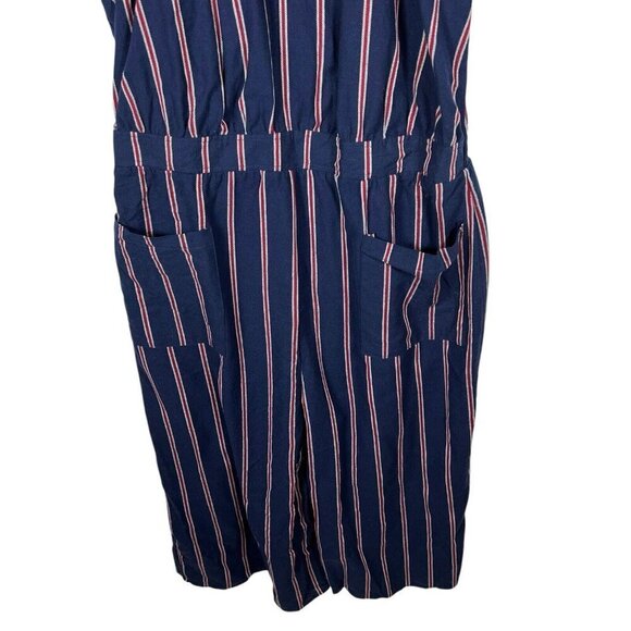 NWT Universal Thread XL Striped Jumpsuit Wide-Leg Crop Blue Cotton Pockets - Picture 2 of 9